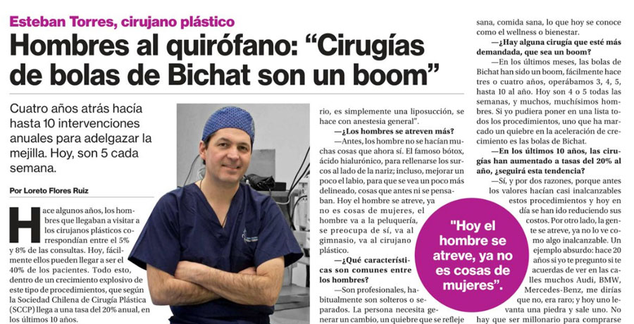 Dr. Torres cuenta en el diario «La Segunda» el boom de las cirugías en los hombres, Dr. Esteban Torres Egaña