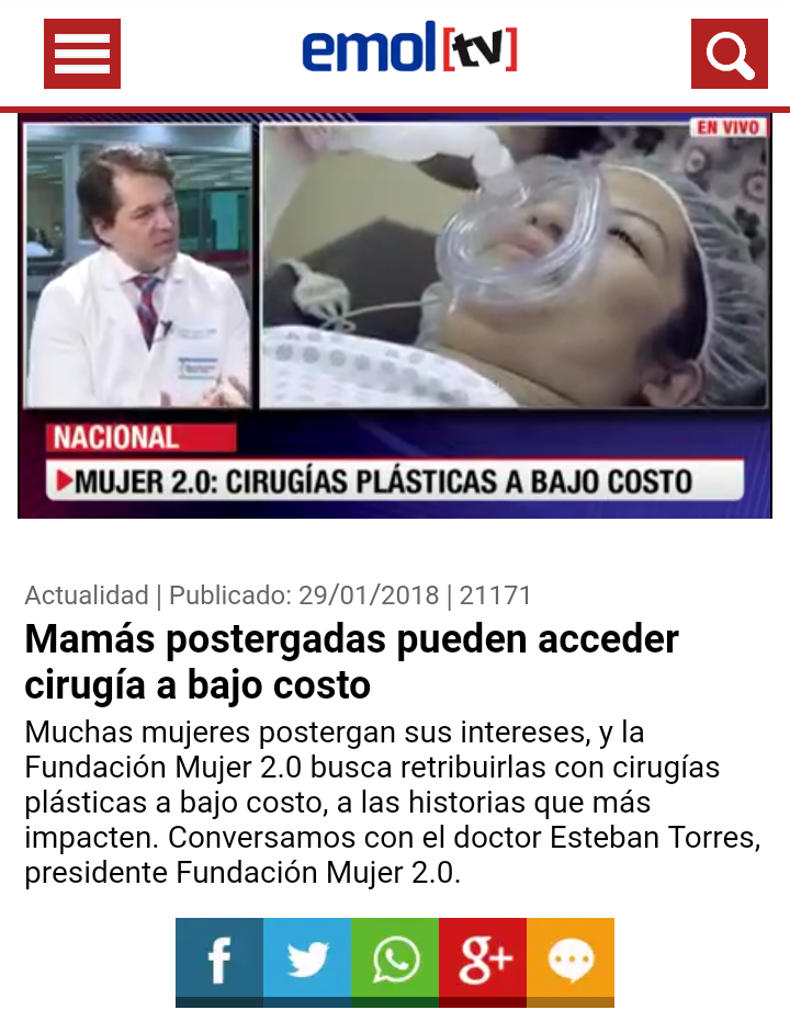 Dr. Esteban Torres en entrevista EMOL TV sobre la Fundación Mujer 2.0, Cirujano Plástico en Santiago.