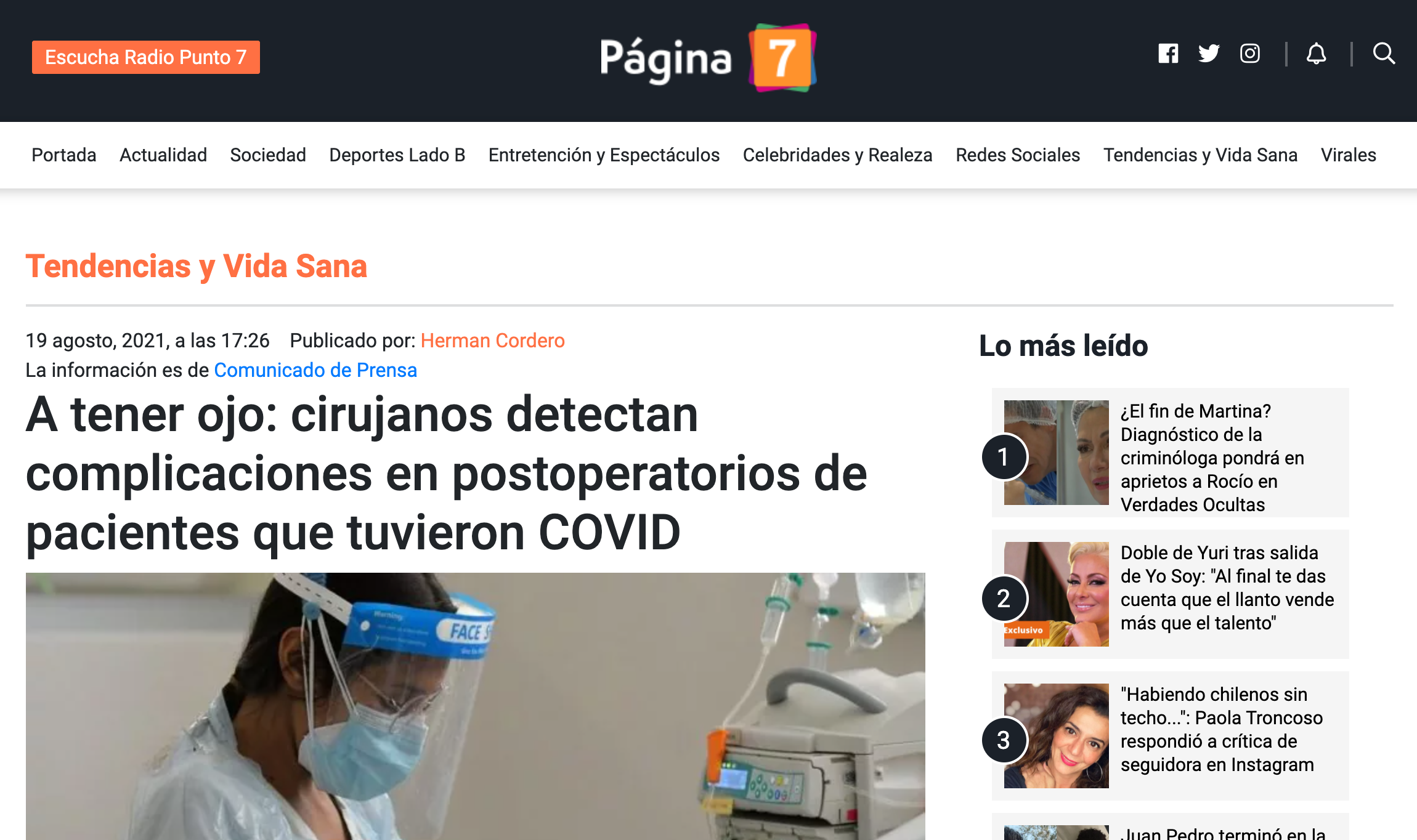 Dr Torres habla con Página 7 sobre complicaciones en pacientes que tuvieron COVID-19 - Dr. Esteban Torres Cirujano Plástico Acreditado