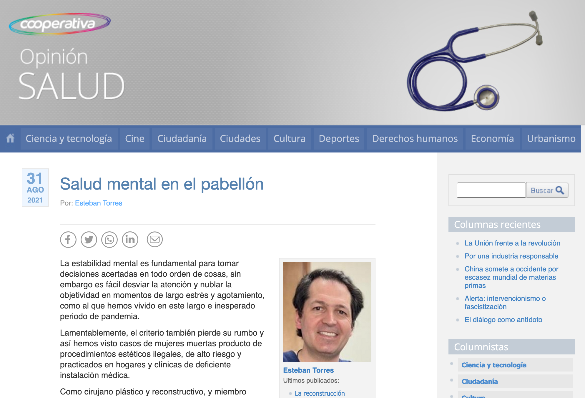 Salud mental en el pabellón - Dr. Esteban Torres Cirujano Plástico Acreditado Salud mental en el pabellón - Dr. Esteban Torres Cirujano Plástico Acreditado