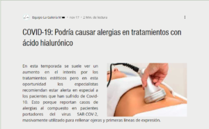 COVID-19: Podría causar alergias en tratamientos con ácido hialurónico, Dr. Esteban Torres